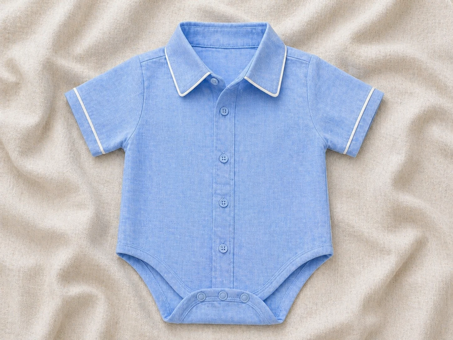Body Camisa · gola e colarinho entretelados em um lado só · abertura entre as pernas com botão · peça-âncora pro bebê